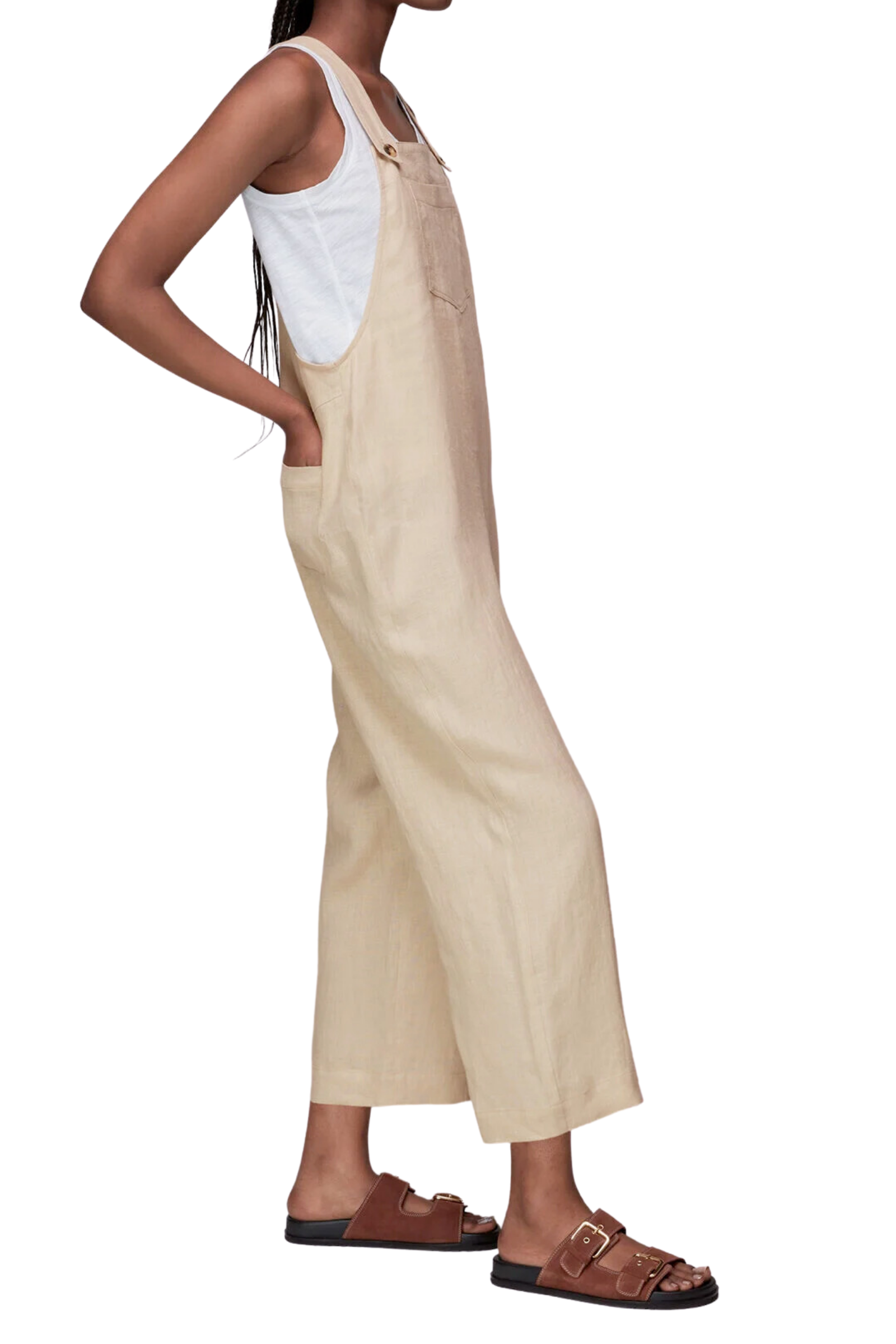 Whistles Linen Rita Easy Dungarees Beige For The Creators