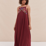 Desmond & Dempsey Square Dress - Dorothea Cross Stitch Burgundy 5