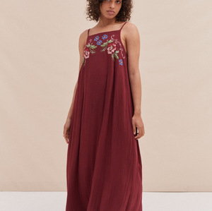 Desmond & Dempsey Square Dress - Dorothea Cross Stitch Burgundy 5