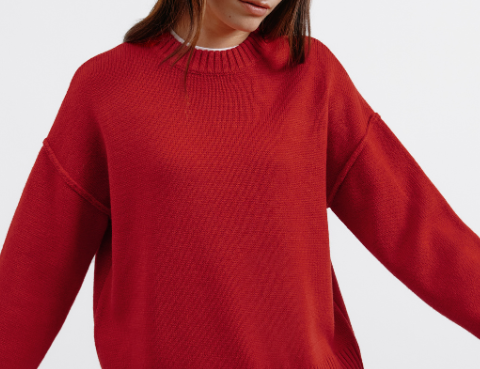 Albaray Boxy Crew Turn Up Cuff Jumper - Red 1