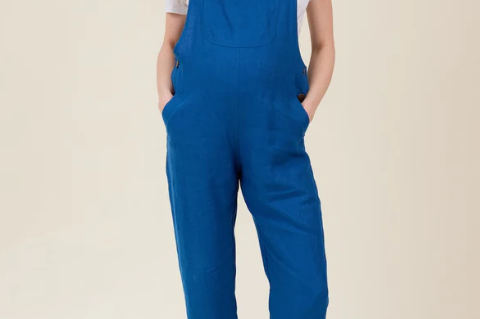 Clary & Peg Doris Dungarees - French Navy Linen 1