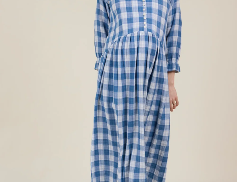 Clary & Peg Pearl Dress - Cornflower Blue Check 2