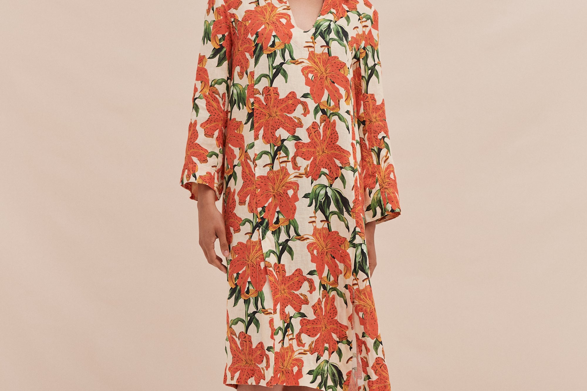 Desmond & Dempsey Lilium Orange Linen Kaftan 1