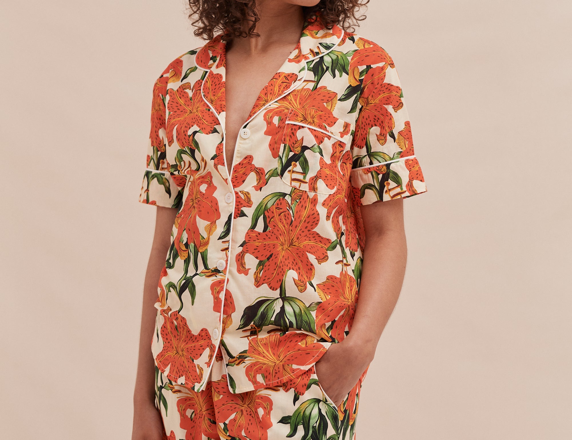 Desmond & Dempsey Lilium Orange Cream Short Sleeve Shirt 1