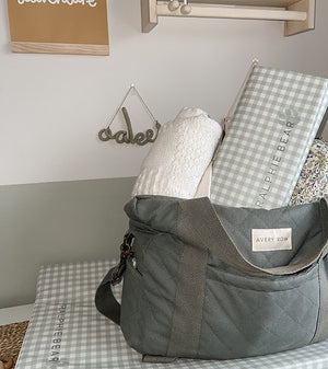Ralphie Bear Gingham Sage Travel Mat 3