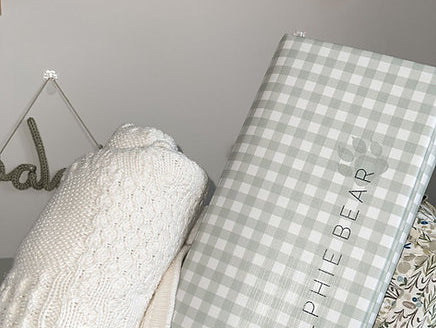 Ralphie Bear Gingham Sage Travel Mat 2