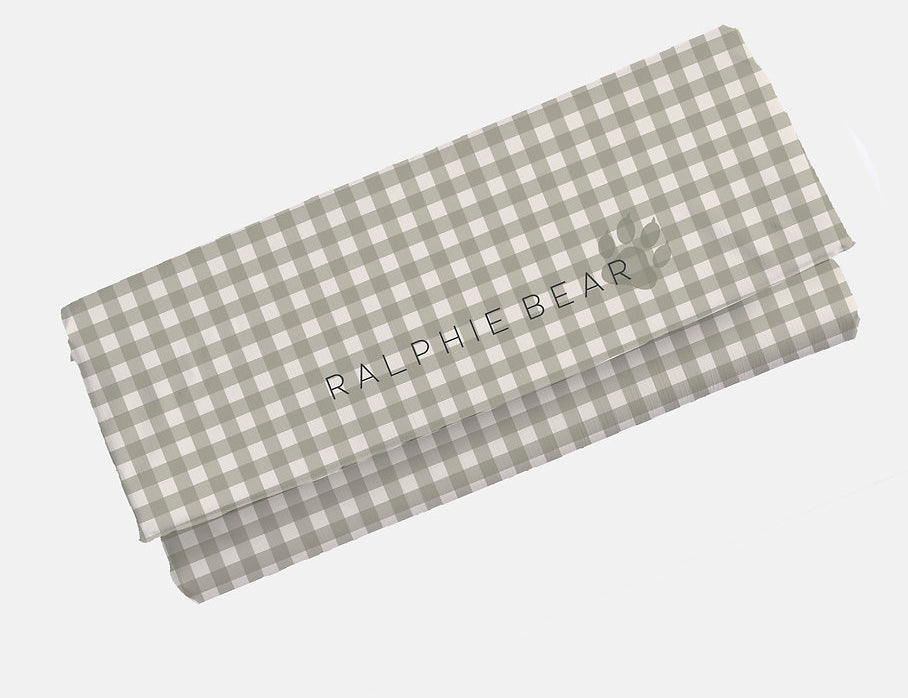 Ralphie Bear Gingham Sage Travel Mat 1