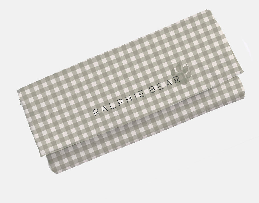 Ralphie Bear Gingham Sage Travel Mat 1