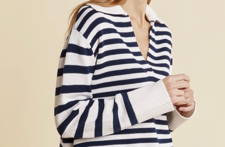 Albaray Navy Mixed Stripe Collar Jumper 2