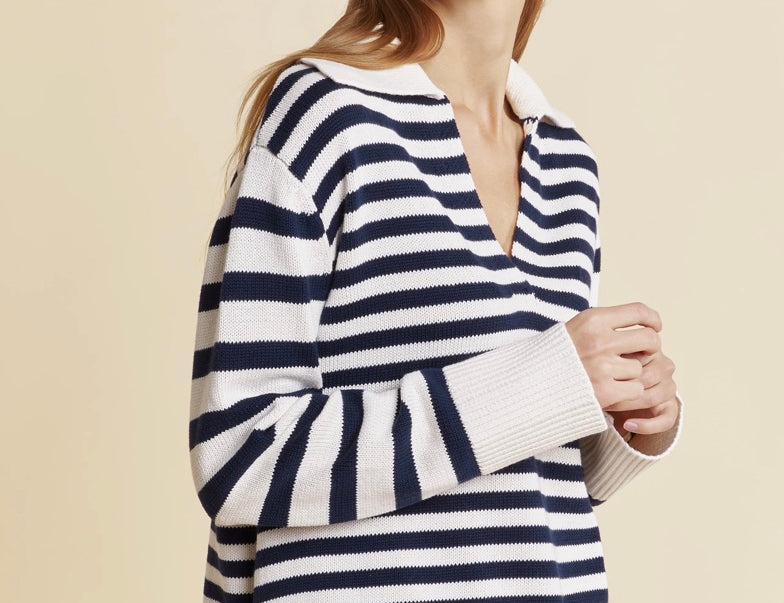 Albaray Navy Mixed Stripe Collar Jumper 2