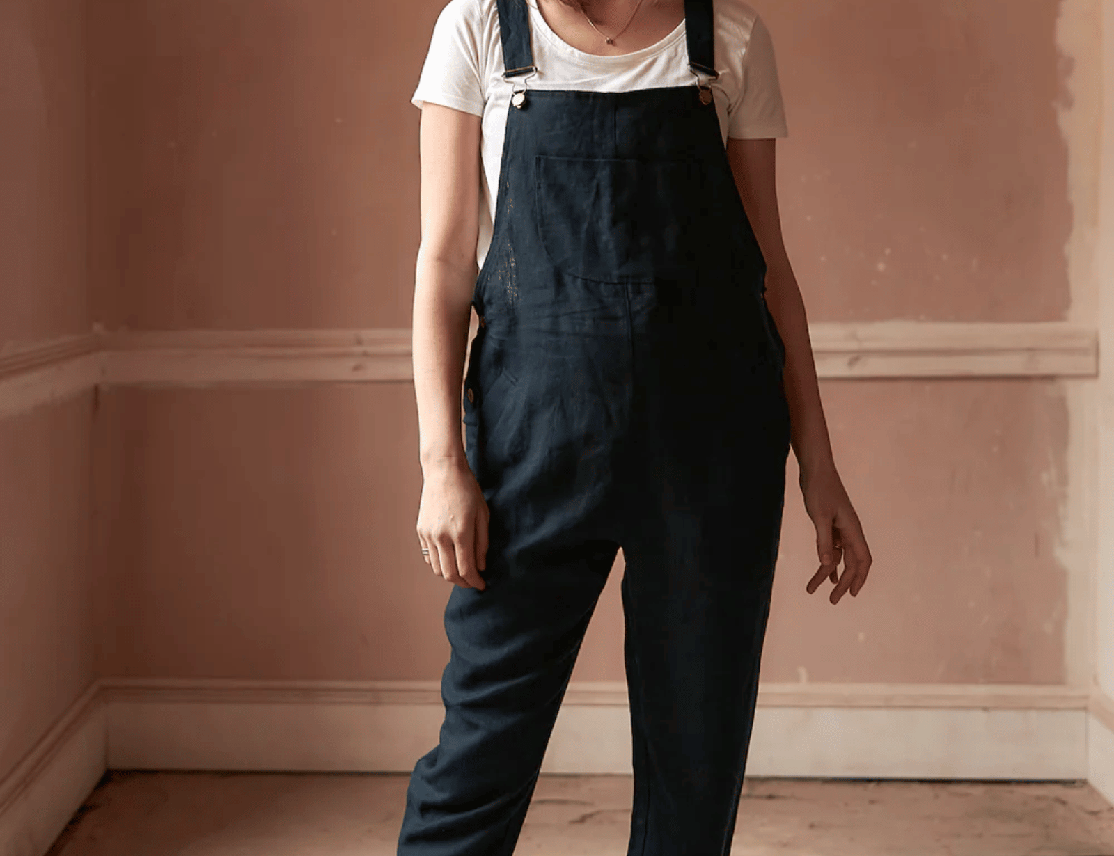 Clary & Peg Doris Dungarees in Navy Linen 2
