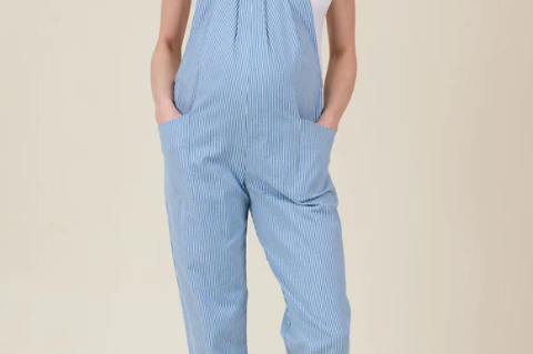 Clary & Peg Mae Dungarees - Striped Denim 2