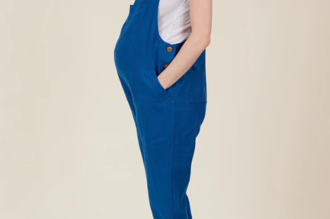 Clary & Peg Doris Dungarees - French Navy Linen 2