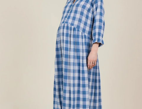 Clary & Peg Pearl Dress - Cornflower Blue Check 1