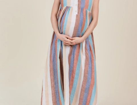 Clary & Peg Sylvie Dress - Linen Stripe 1