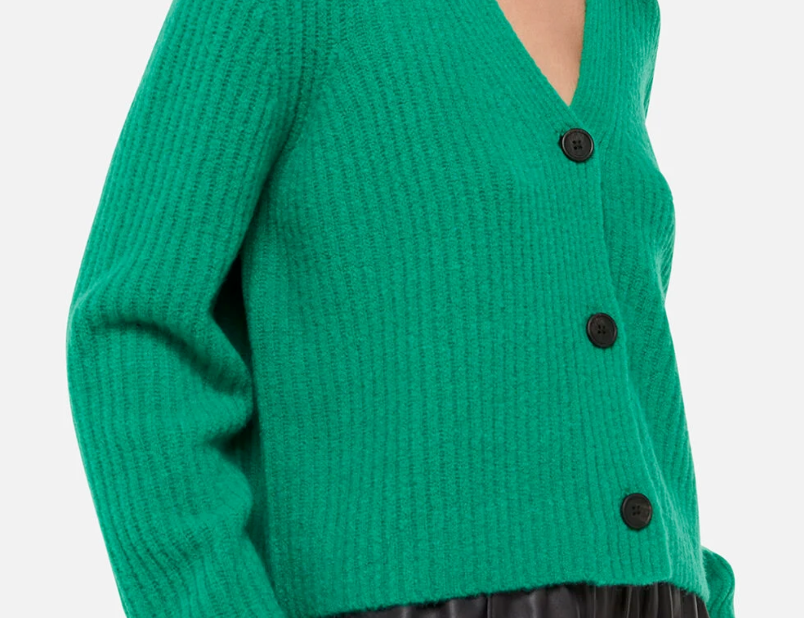 Whistles Wool Mix Rib Cardigan Green 1
