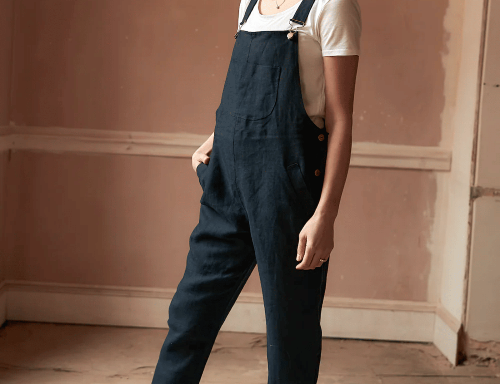 Clary & Peg Doris Dungarees in Navy Linen 1