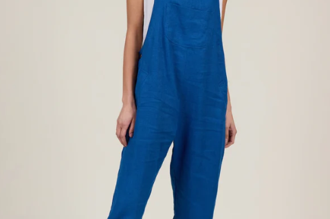 Clary & Peg Doris Dungarees - French Navy Linen 3