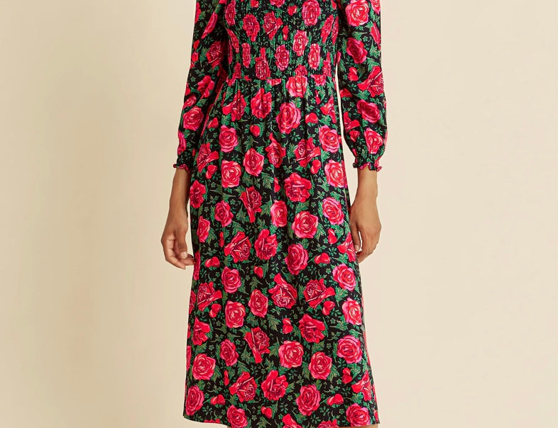 Albaray Rose Print Shirred Bodice Dress 1