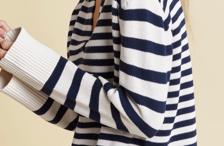 Albaray Navy Mixed Stripe Collar Jumper 3