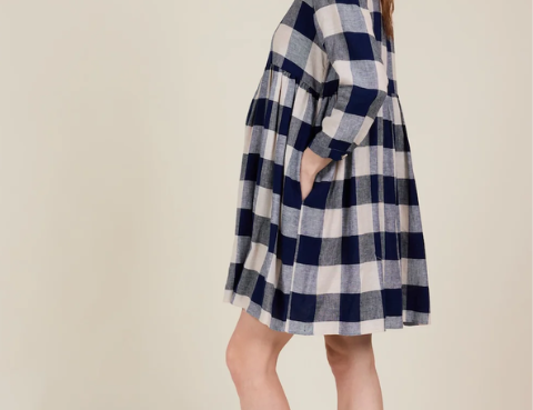 Clary & Peg Rowan Dress - Blue Check 1
