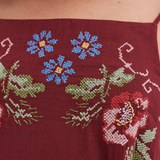 Desmond & Dempsey Square Dress - Dorothea Cross Stitch Burgundy 8