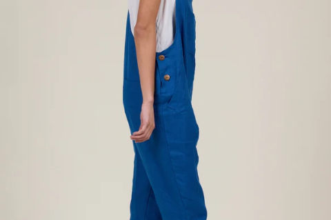 Clary & Peg Doris Dungarees - French Navy Linen 4