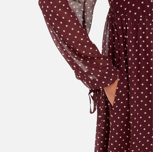 Whistles Spot Print Trapeze Midi Dress - Burgundy/ Multi 3
