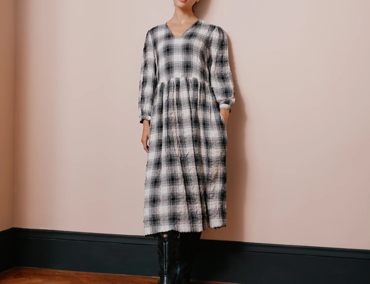 Albaray Black and Cream Plaid Midi Dress 1