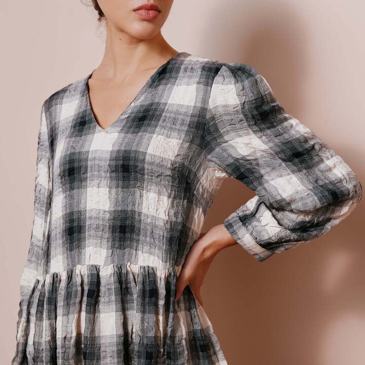 Albaray Black and Cream Plaid Midi Dress 3