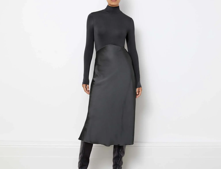 Albaray Turtle Neck Satin & Jersey DressGrey 1