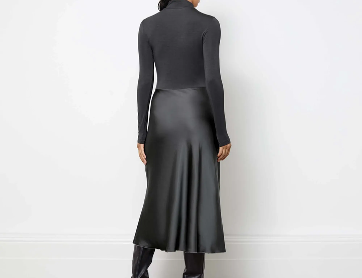 Albaray Turtle Neck Satin & Jersey DressGrey 2