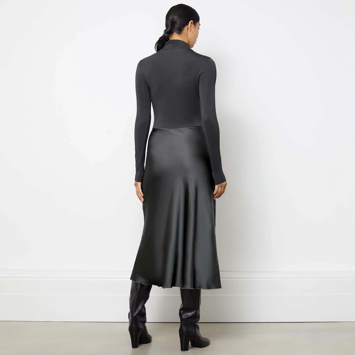 Albaray Turtle Neck Satin & Jersey DressGrey 2