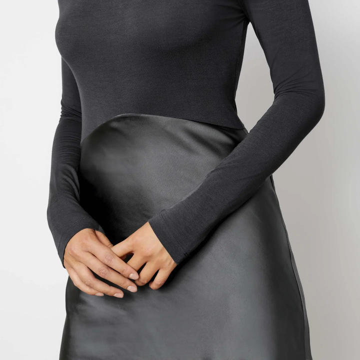 Albaray Turtle Neck Satin & Jersey DressGrey 3