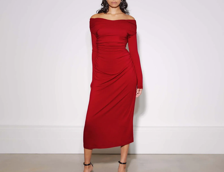 Albaray Red Ruched Off-Shoulder Dress 1
