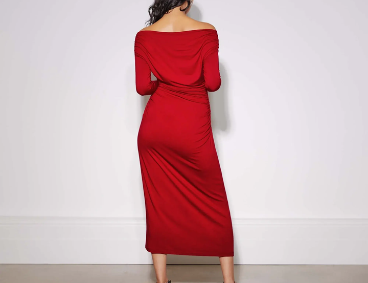 Albaray Red Ruched Off-Shoulder Dress 2