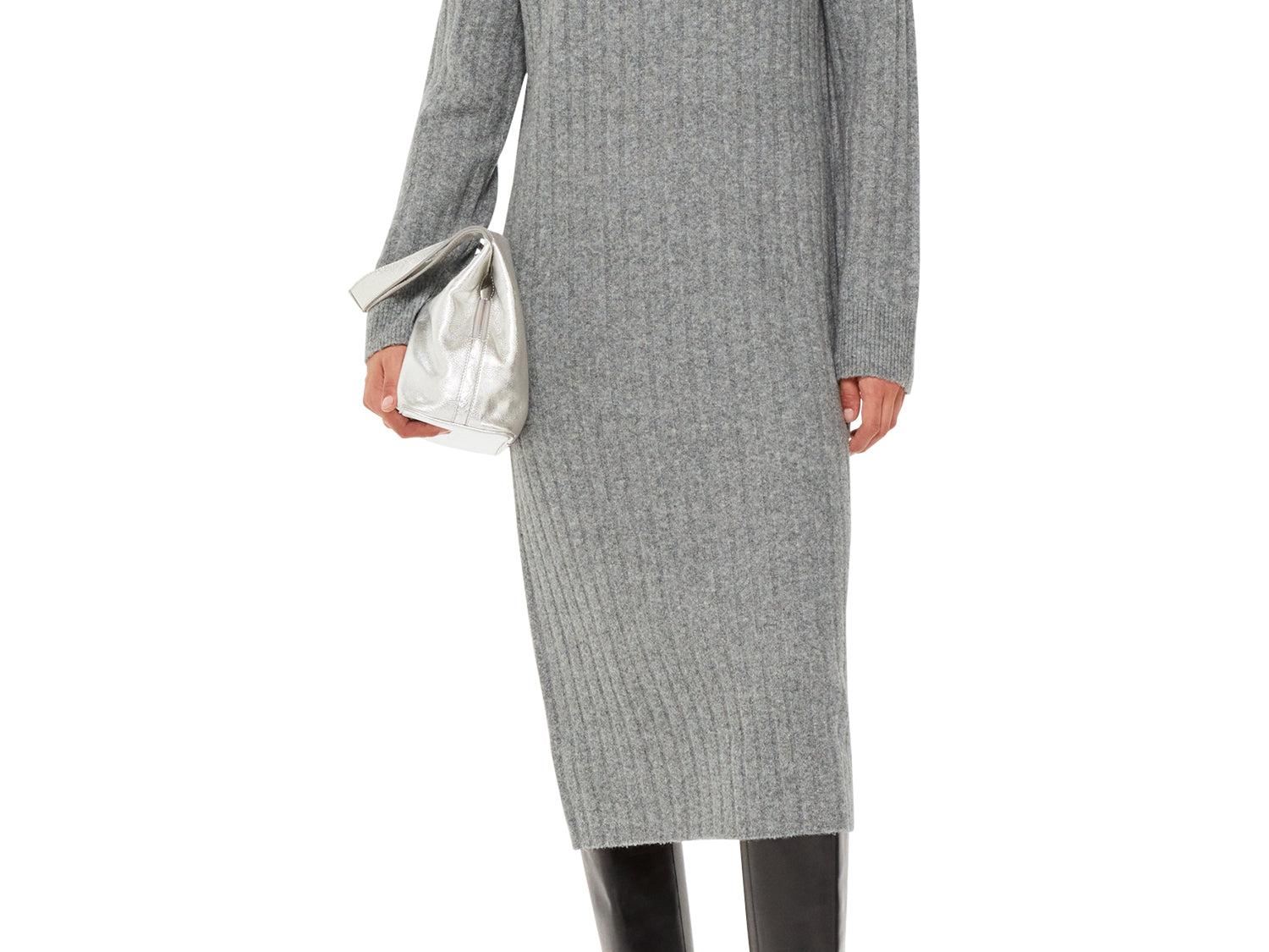 Whistles Ribbed Knitted Midi Dress Grey 1