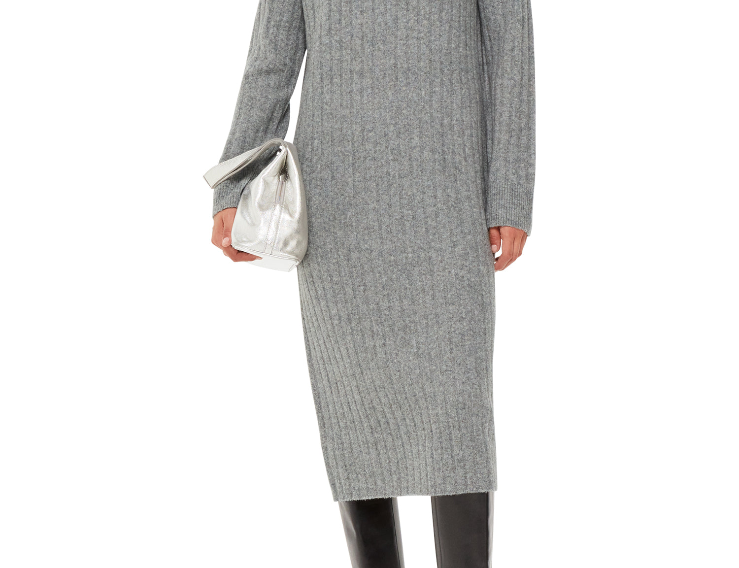 Whistles Ribbed Knitted Midi Dress Grey 1