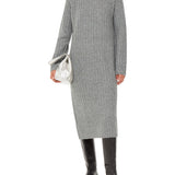 Whistles Ribbed Knitted Midi Dress Grey 1