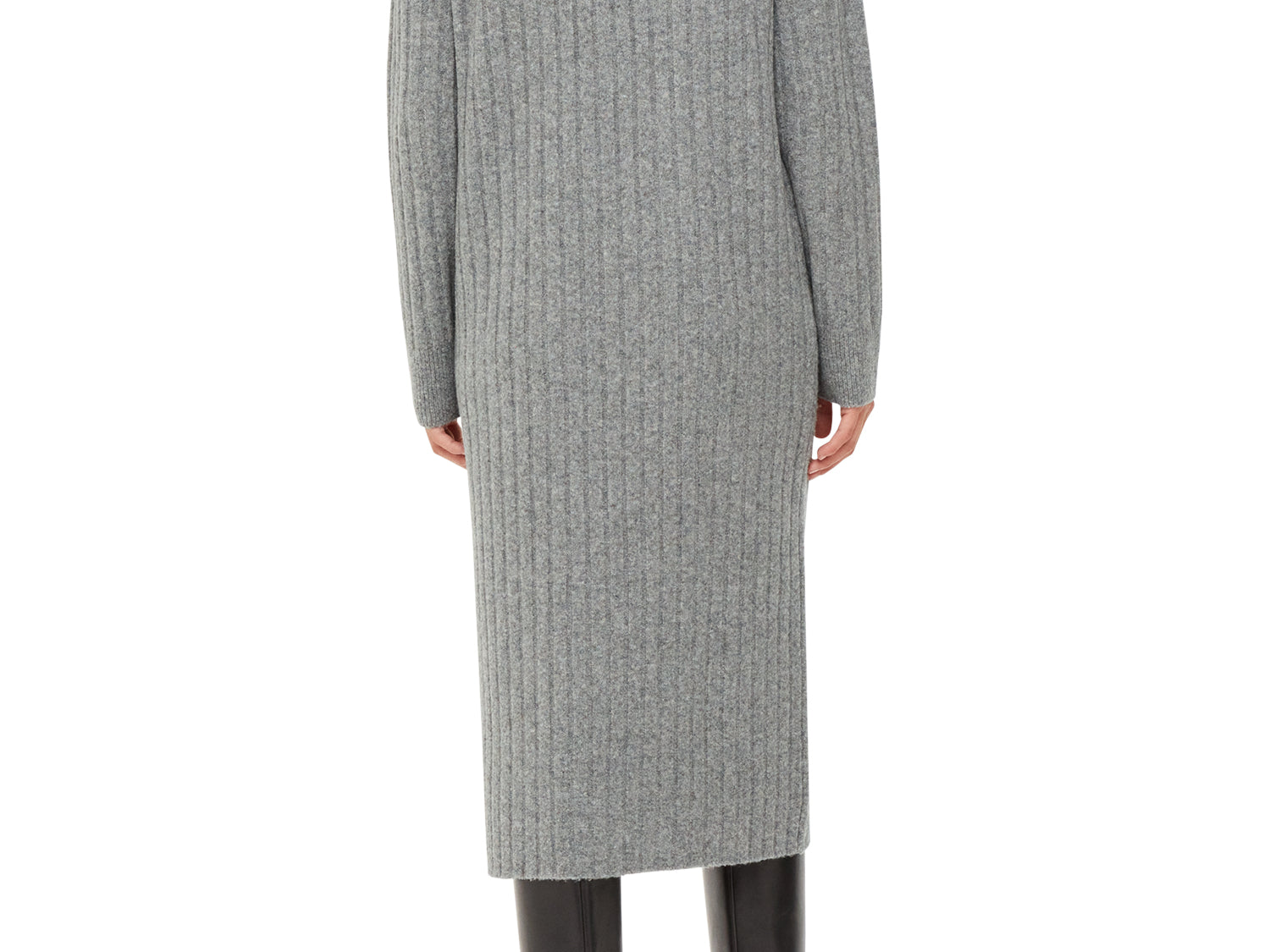 Whistles Ribbed Knitted Midi Dress Grey 4