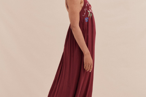 Desmond & Dempsey Square Dress - Dorothea Cross Stitch Burgundy 9