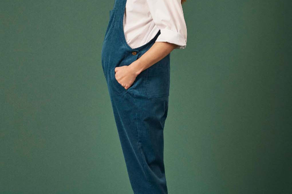 Clary & Peg Doris Dungarees in Petrol Blue Needlecord 3