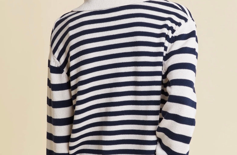 Albaray Navy Mixed Stripe Collar Jumper 4