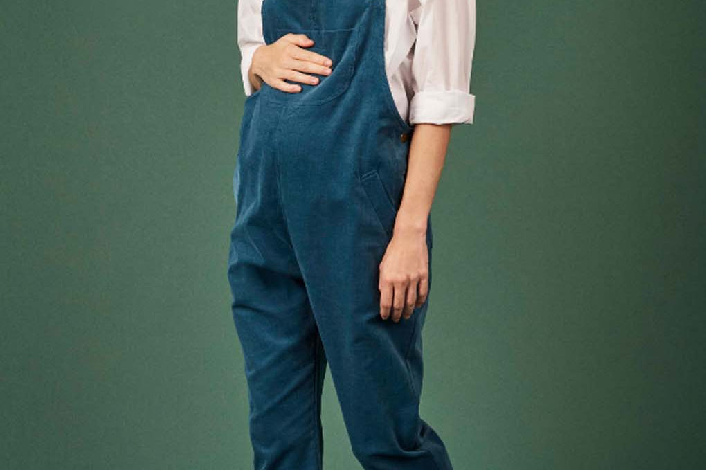 Clary & Peg Doris Dungarees in Petrol Blue Needlecord 1