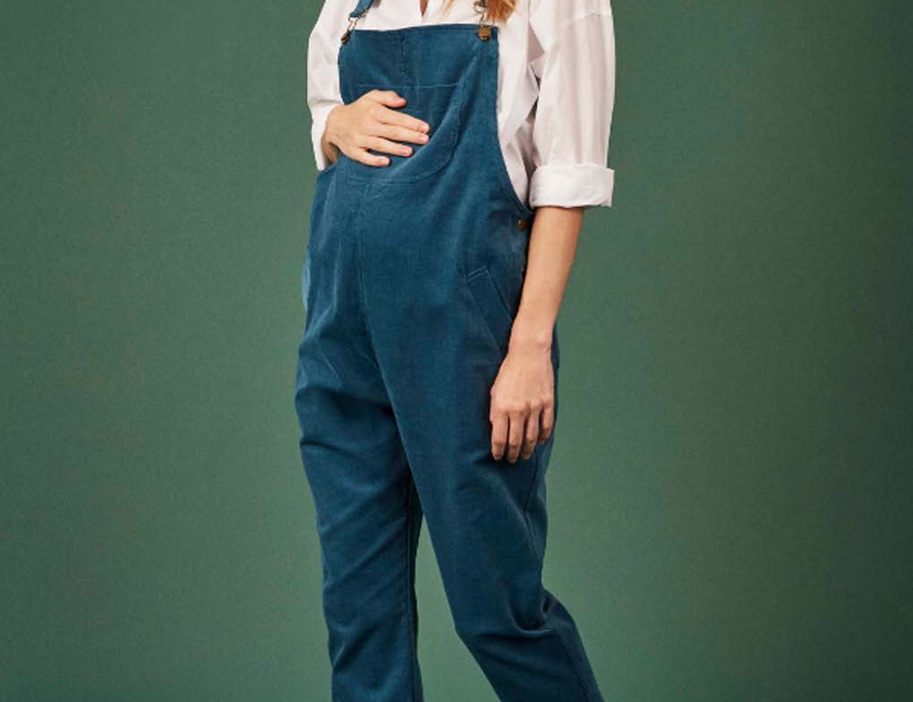 Clary & Peg Doris Dungarees in Petrol Blue Needlecord 1