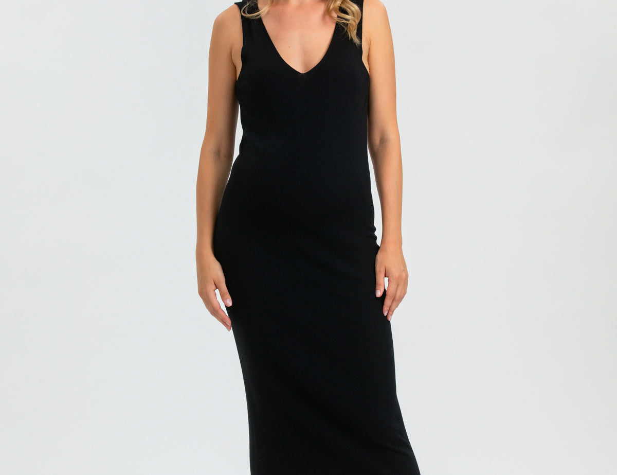 Pietro Brunelli Maternity Allison Black Fitted Maternity Dress with V-Neck 1