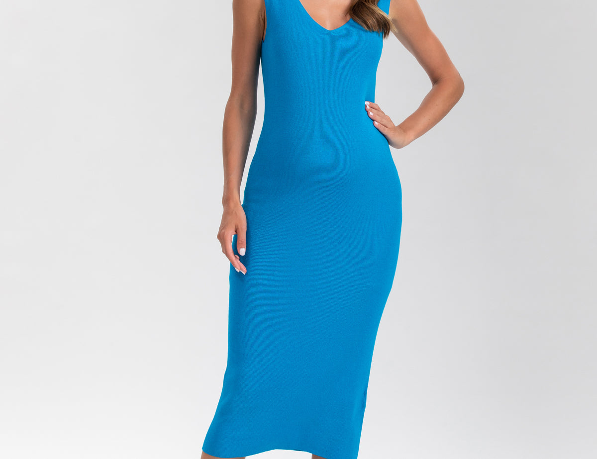 Pietro Brunelli Maternity Allison Blue Fitted Maternity Dress with V-Neck 2