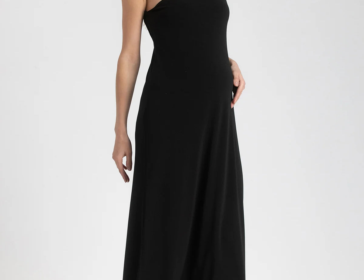 Pietro Brunelli Maternity Eva One-Shoulder Black Maternity Dress with Removable Flowers 2