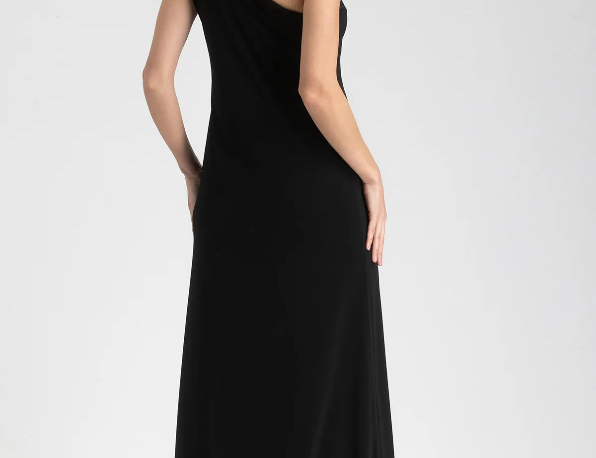 Pietro Brunelli Maternity Eva One-Shoulder Black Maternity Dress with Removable Flowers 1