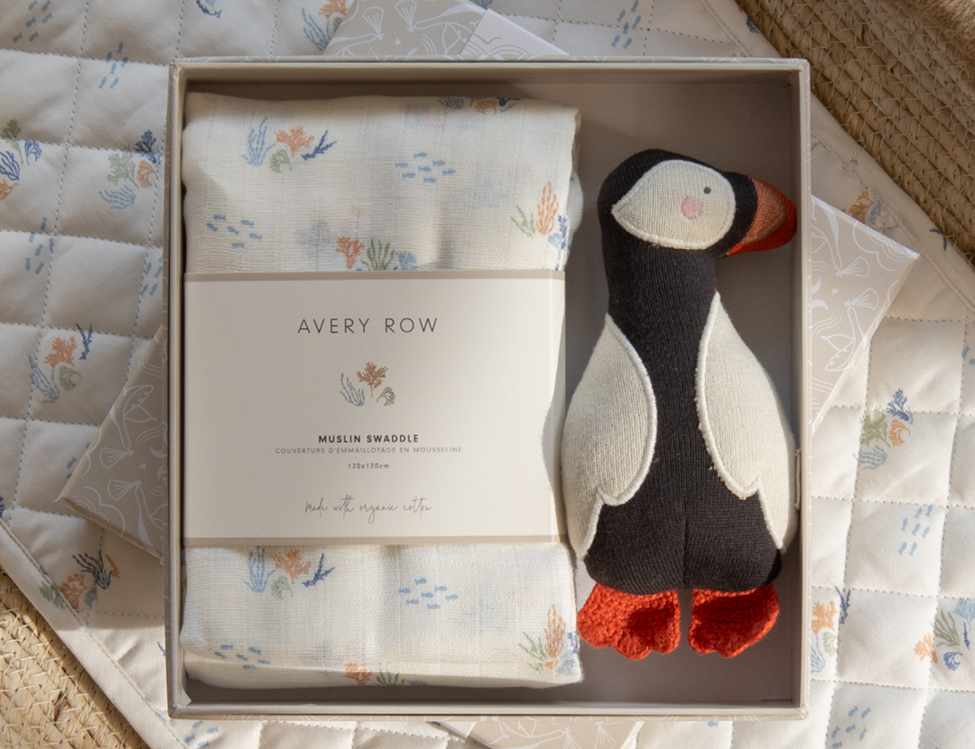 Avery Row Swaddle & Cuddle New Baby Gift Set - Coastline 1